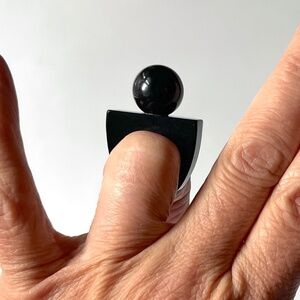 Vintage Size 5.5 Lucite Ring Chunky Ball Top Black Statement Unisex